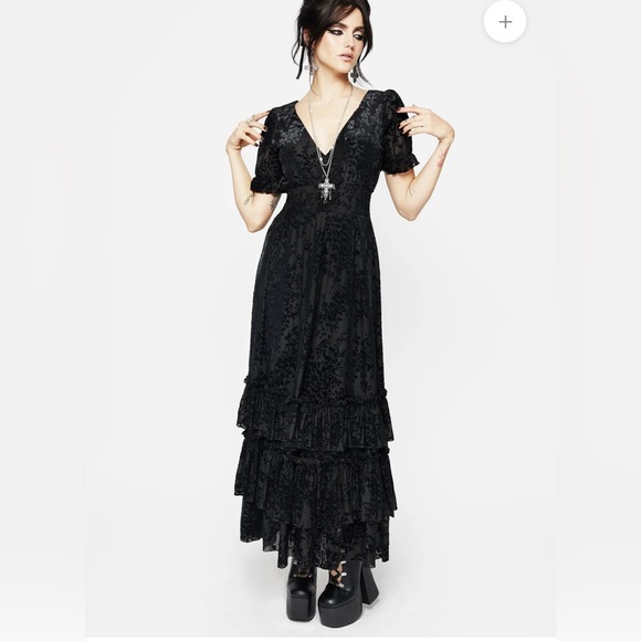 NWT DISTURBIA Lilias Devoré Tiered Floral Maxi Dress Black Size US 6 Goth Witchy - Picture 6 of 14